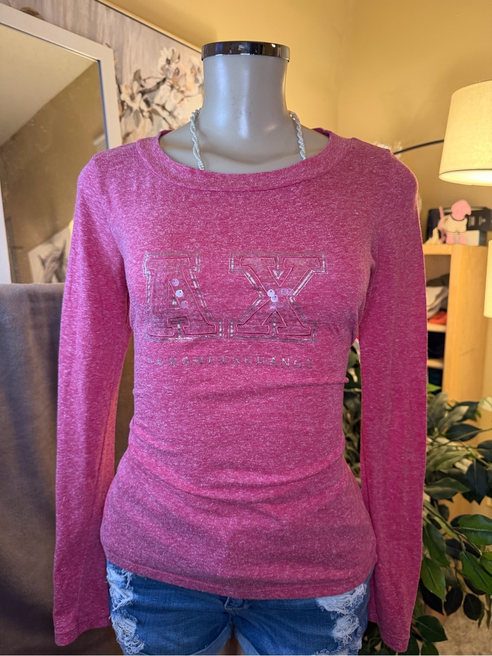 Vintage Armani Exchange Pink Sequin Top Size SP